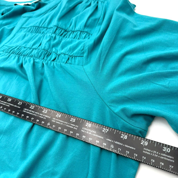 ISAAC MIZRAHI Women's 4X Plus Teal Blue Long Sleeve Tunic Top V Neck Shirred‎ - Picture 8 of 10